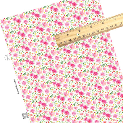 Pink flowers with tiny pink flowers on white faux leather sheet