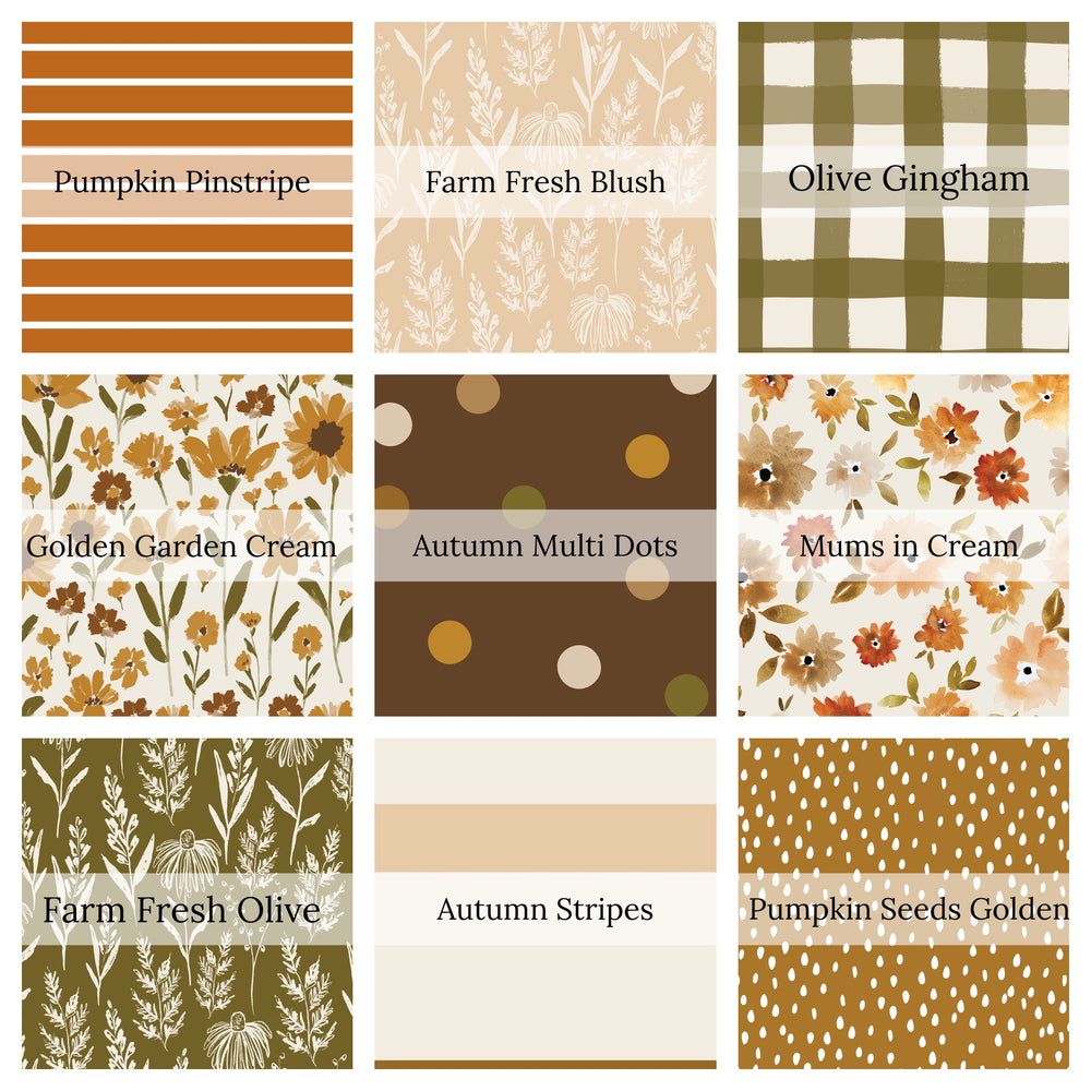 Cream, brown, and green floral, plaid, stripes, and dots high quality fabric adaptable for all your crafting needs. Make cute baby headwraps, fun girl hairbows, knotted headbands for adults or kids, clothing, and more.