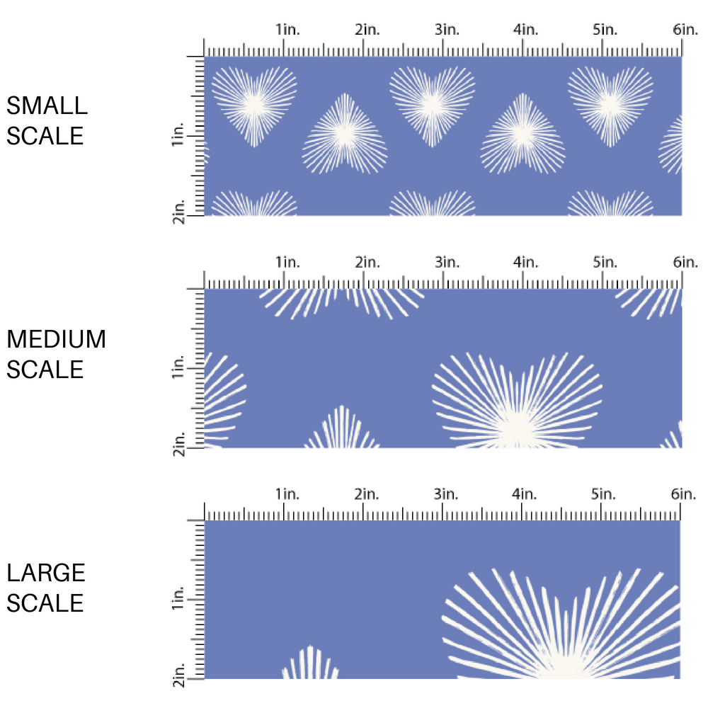 Blue Fabric scaling guide with white fanned out hearts Fabric by the Yard 