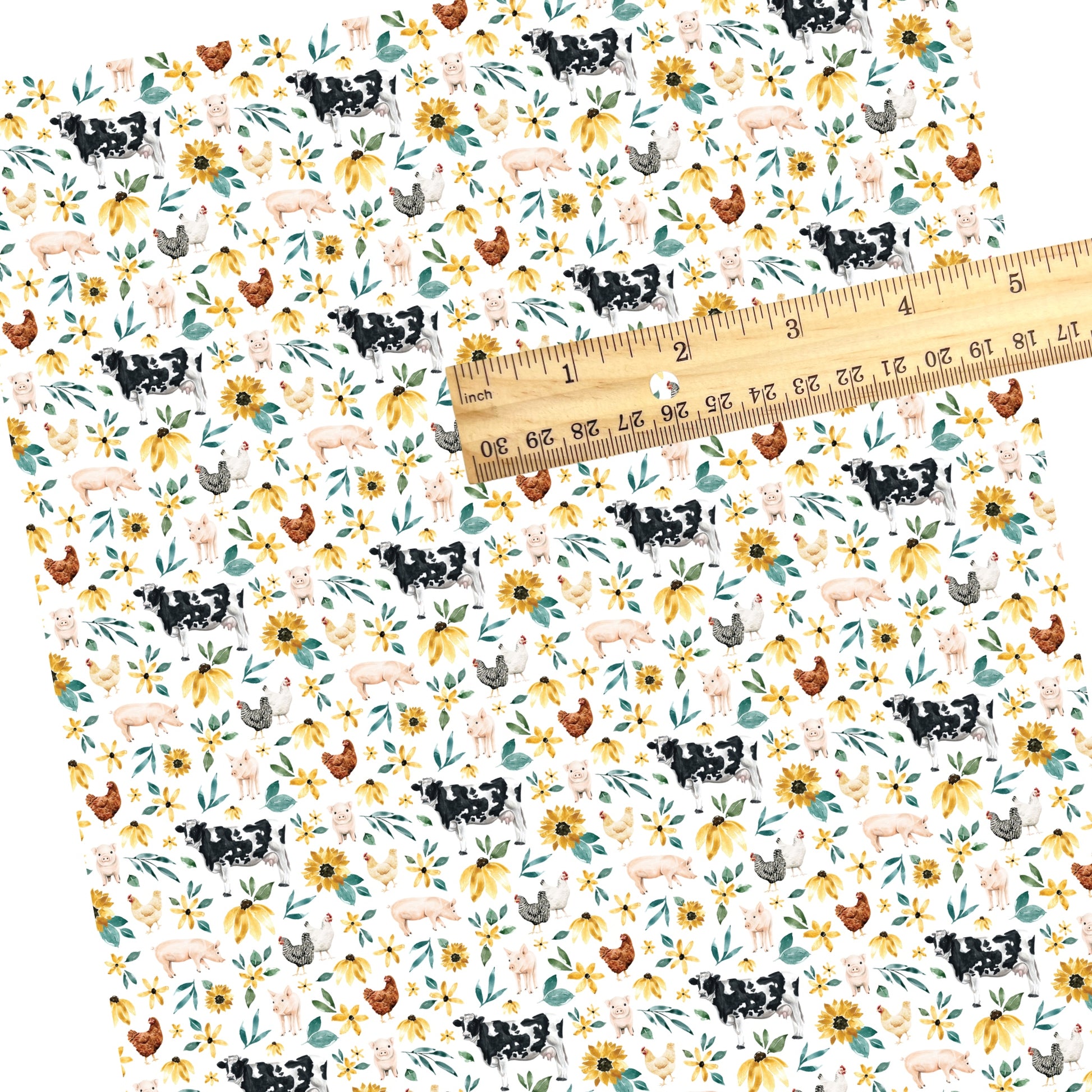 Foral pattern with farm animals faux leather sheet.
