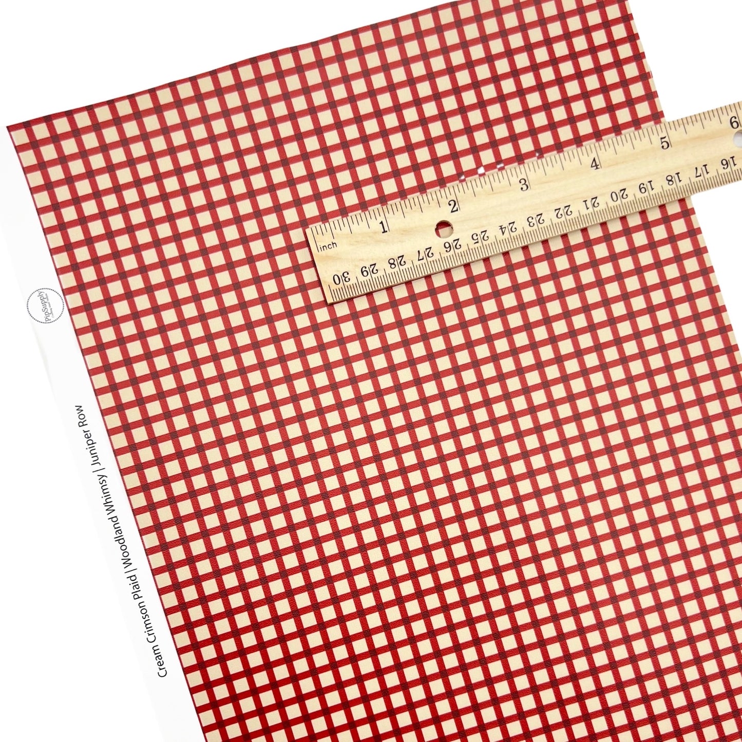 Rolled or individual christmas faux leather sheet with red and cream plaid stripes