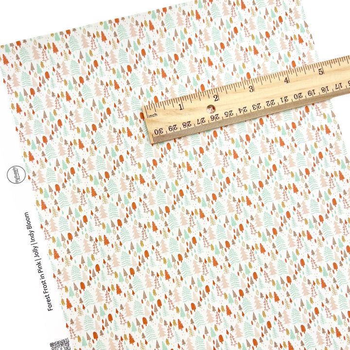 Rolled or individual christmas faux leather sheet with pink and blue trees on white background