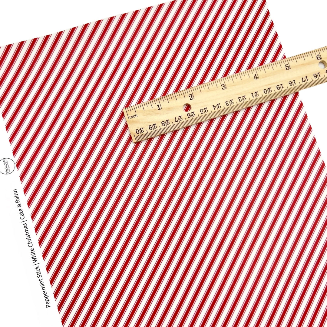 Rolled or individual christmas faux leather sheet with red and white stripes