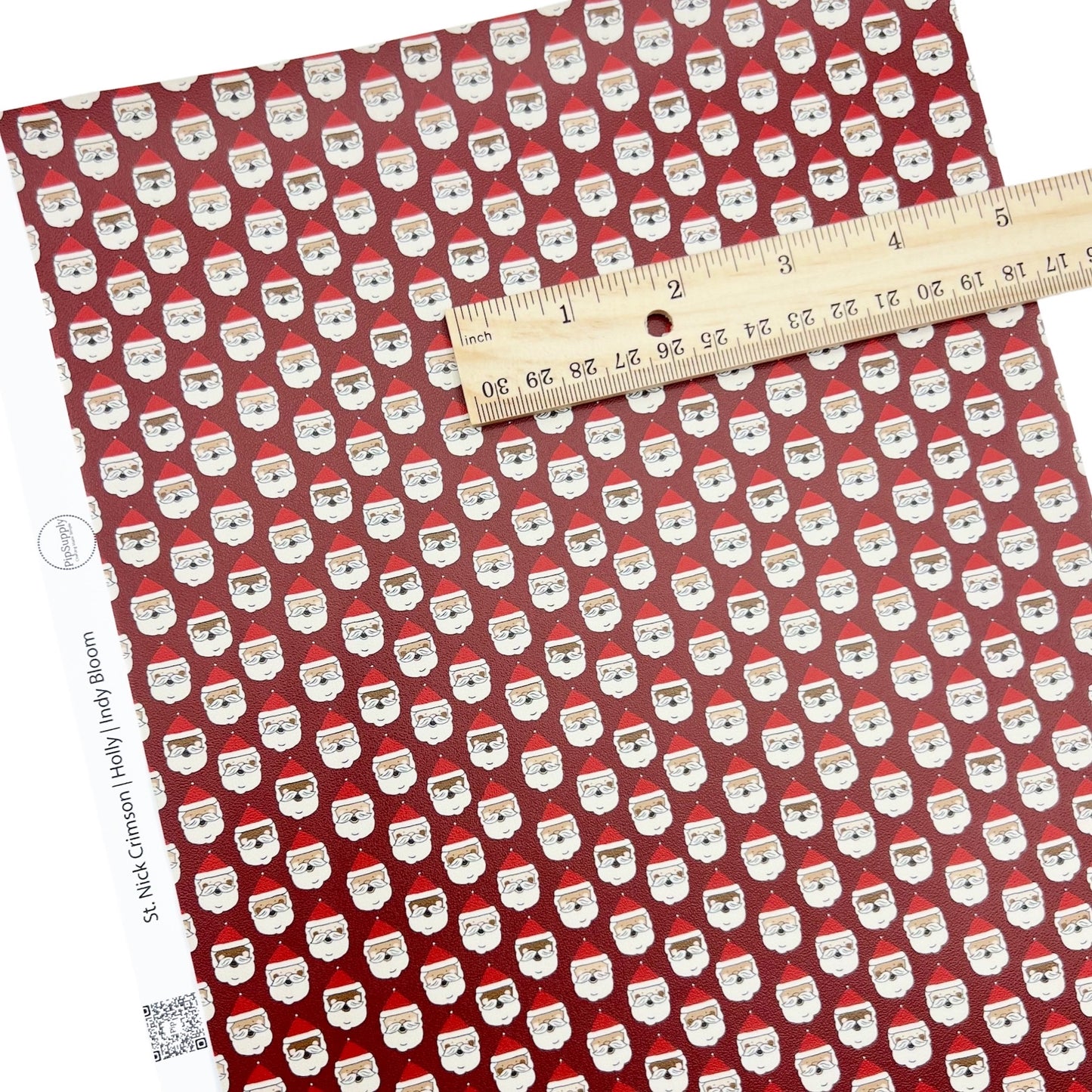 Rolled or individual christmas faux leather sheet with santa clause on red