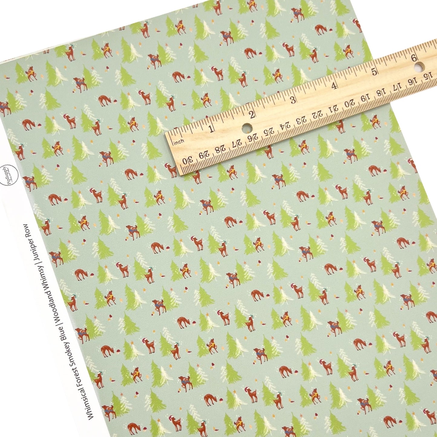 Rolled or individual christmas faux leather sheet with Trees and reindeer