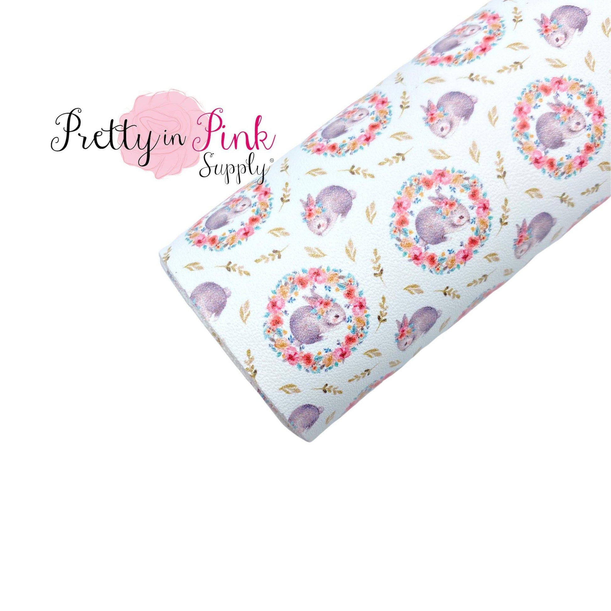 Floral Bunny Baby | Faux Leather Fabric Sheet - Pretty in Pink Supply