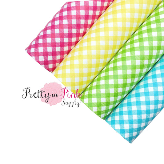 Small Diagonal Plaid | Faux Leather Fabric Sheet - Pretty in Pink Supply