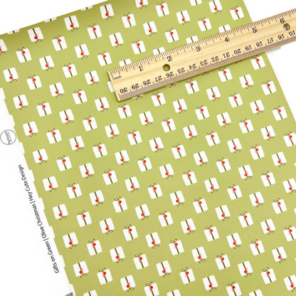 Christmas Faux leather sheet with white presents on a green background