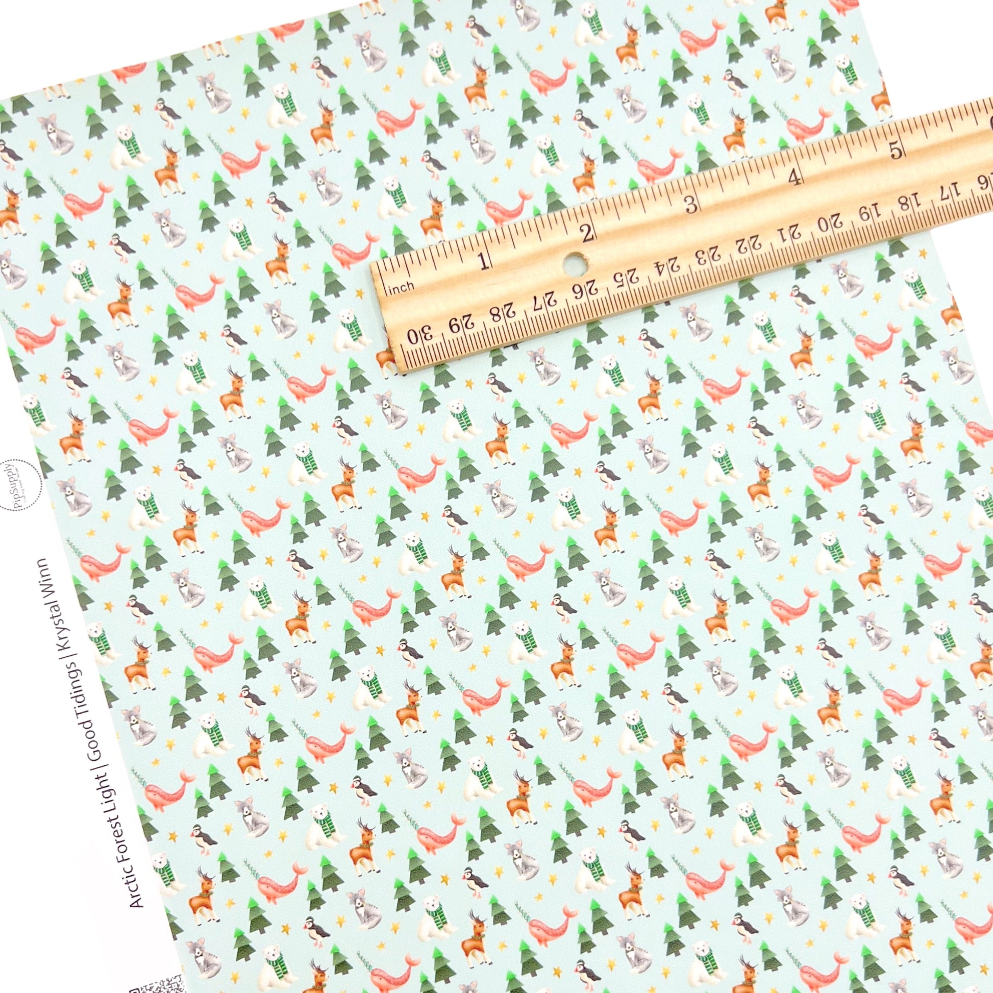 Mint faux leather sheet with animals and christmas trees