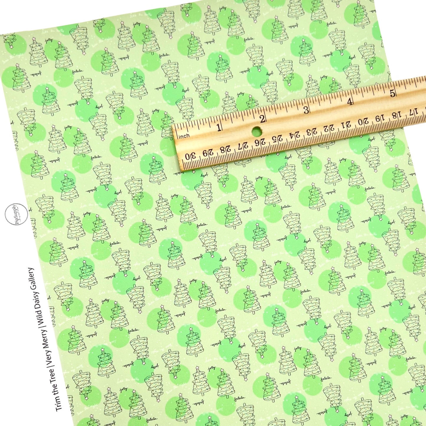 Green christmas faux leather sheet with trees