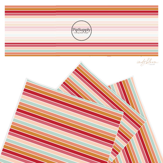 Faux leather sheet with red pink and blue stripes