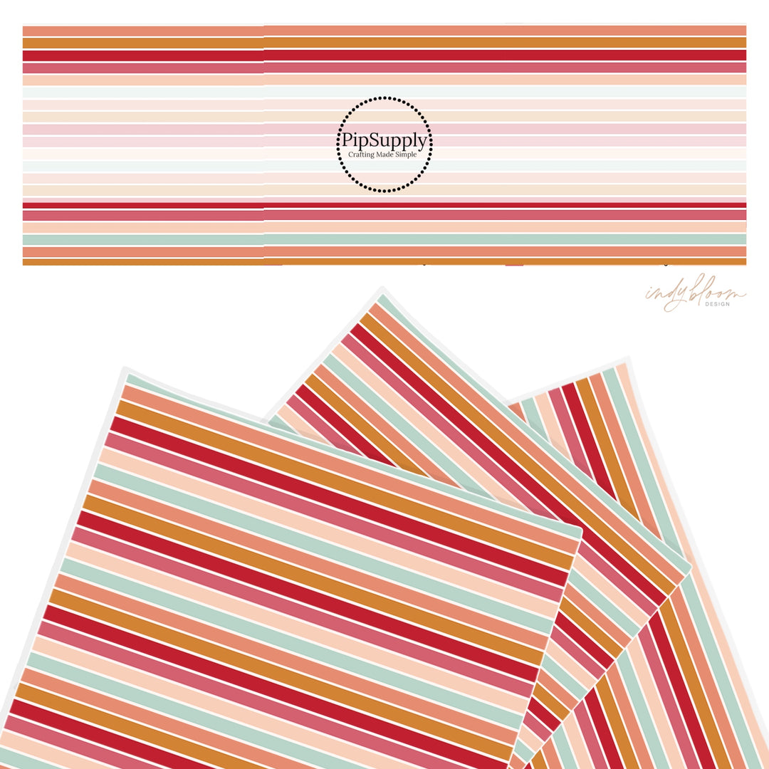 Faux leather sheet with red pink and blue stripes