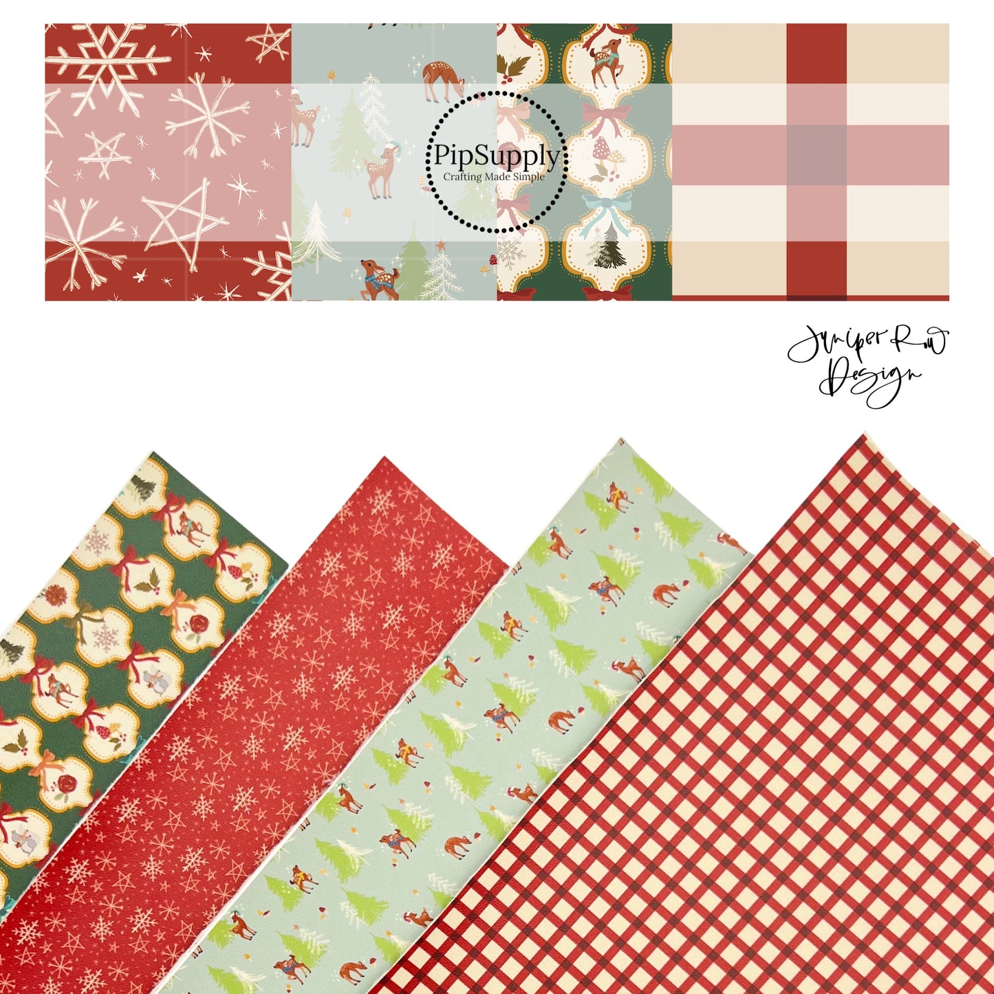 Holiday faux leather sheets with ornaments, plaid, and snowflake designs