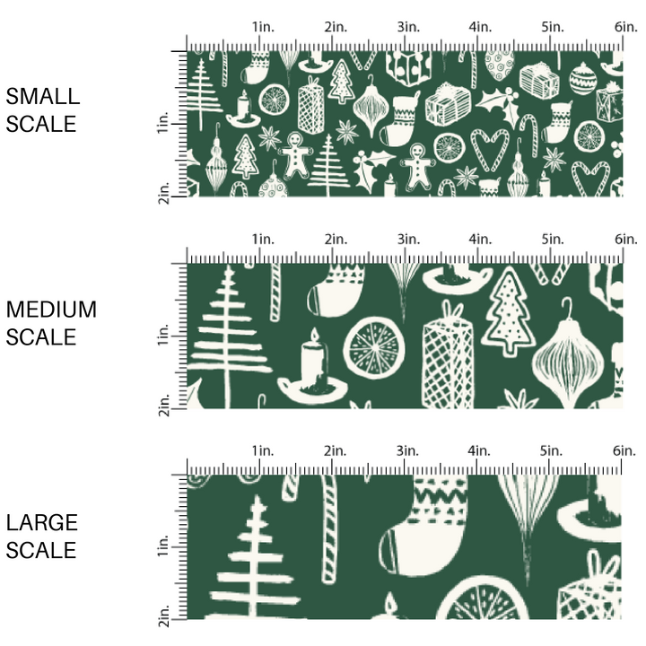 Green image guide with white Christmas Gifts, Trees, Ornaments