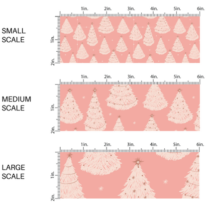 Christmas Fabric | Festive Trees on Coral | Pastel Snowy Forest