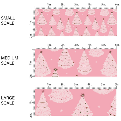 Christmas Fabric By The Yard | Festive Trees on Pink | Pastel Snowy Forest