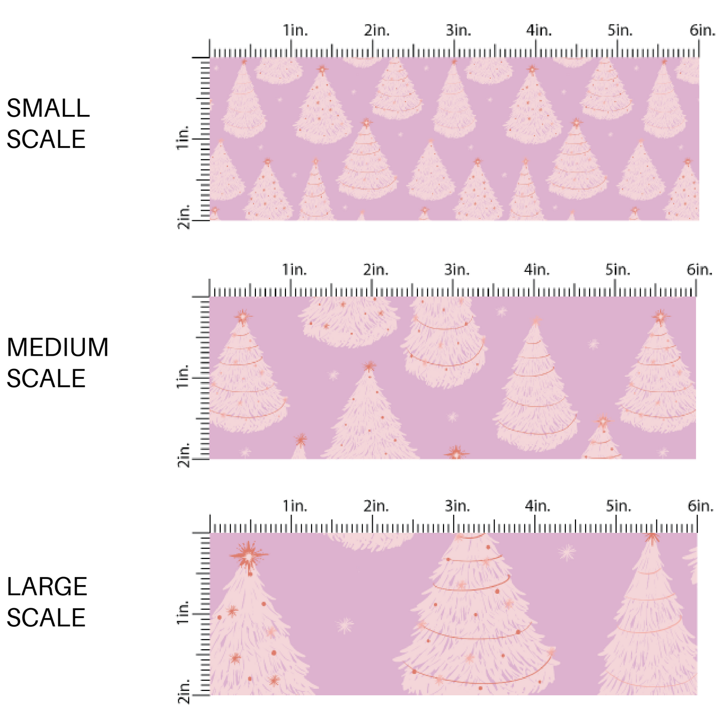 Christmas Fabric | Festive Trees on Lavender | Pastel Snowy Forest
