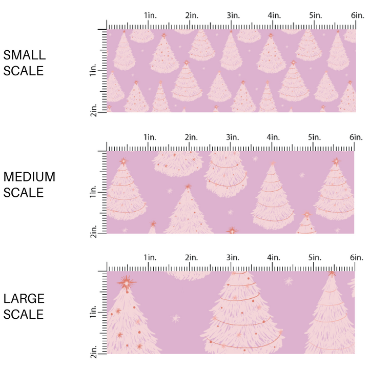 Christmas Fabric By The Yard | Festive Trees on Lavender | Pastel Snowy Forest