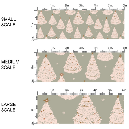 Christmas Fabric By The Yard | Festive Trees on Sage | Pastel Snowy Forest