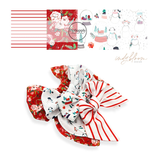 Christmas bowstrips with stripes, snowmen, and snowglobes
