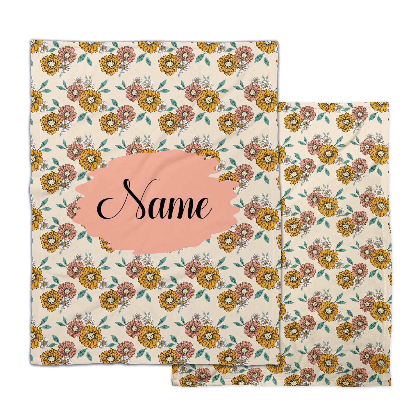 Spring Floral Cream Custom Printed Blanket with Peach and Yellow Flowers 