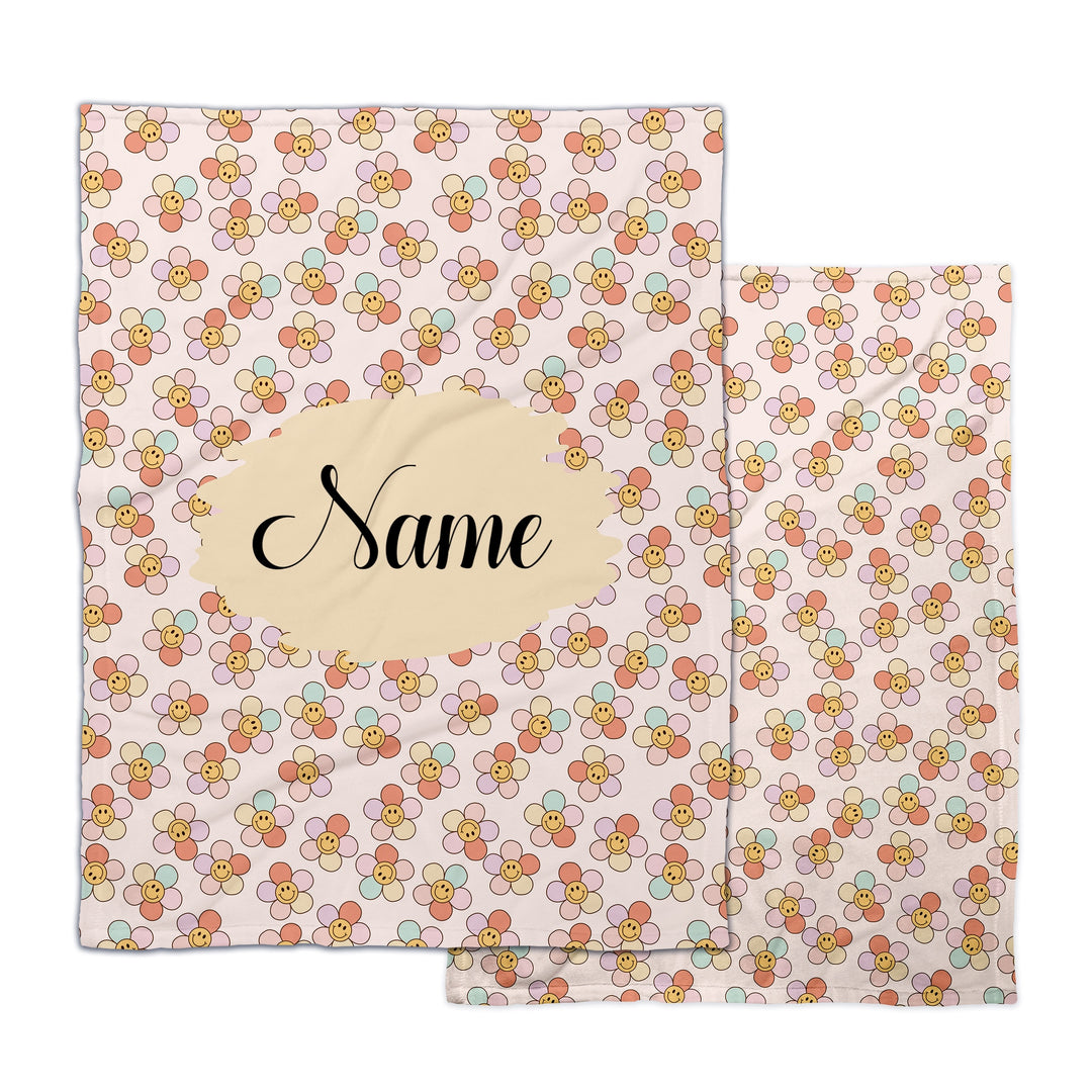 Personalized Minky Blankets - Happy Face Smiley Daisy on Light Pink  