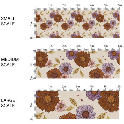 Beige fabric by the yard scaled image guide with pink, burnt orange, and purple floral designs