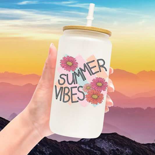 Pastel colored "Summer Vibes" and floral print adhesive permanent decal