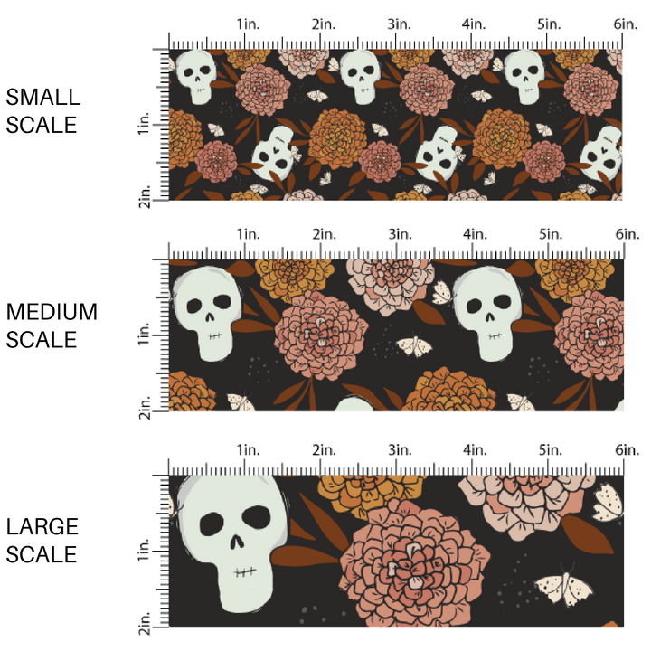 Black, orange, and cream ghost floral high quality fabric adaptable for all your crafting needs. Make cute baby headwraps, fun girl hairbows, knotted headbands for adults or kids, clothing, and more!