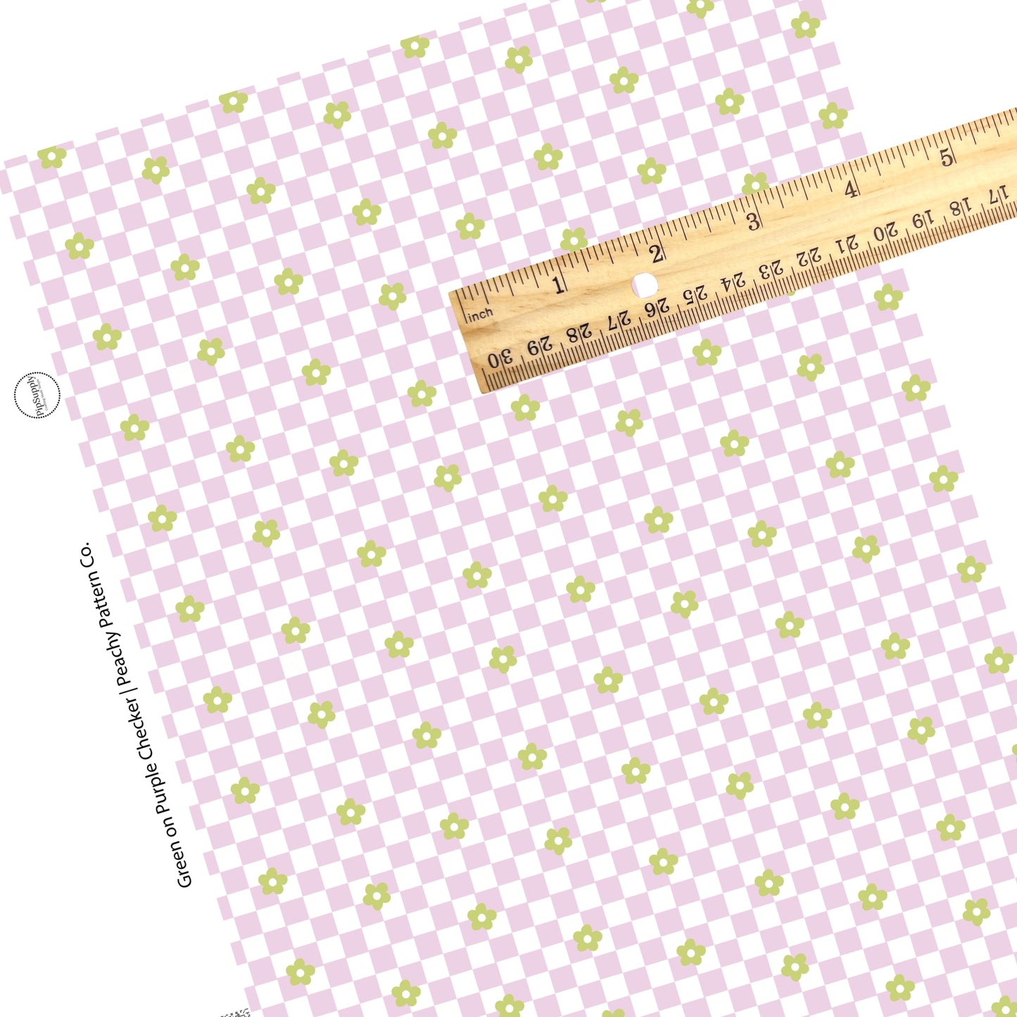 Purple and white plaid with green flowers faux leather sheets