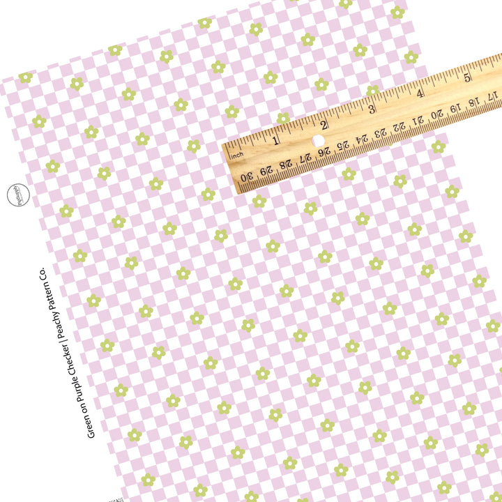 Purple and white plaid with green flowers faux leather sheets