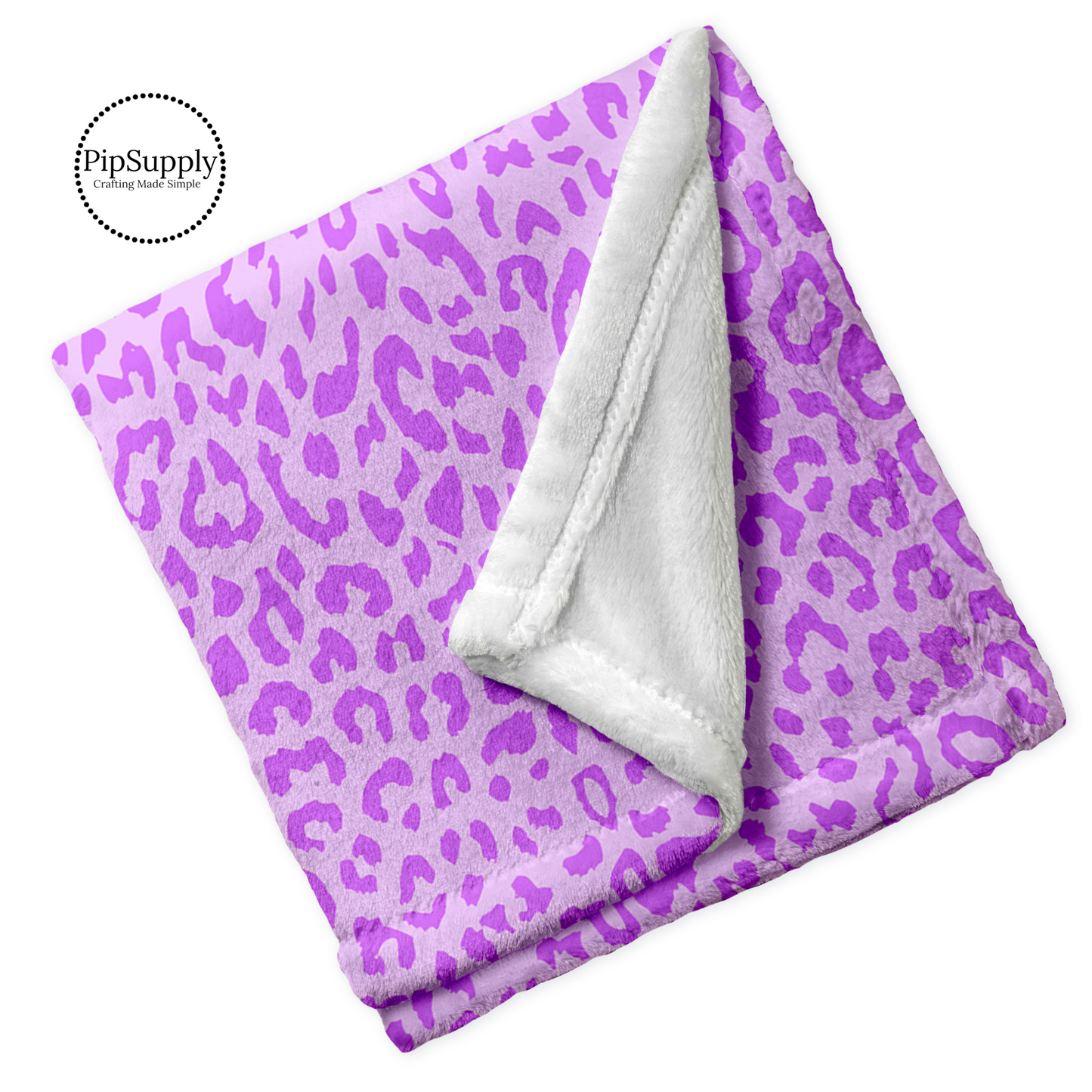 Soft folded minky blanket with lavender and purple leopard animal print.