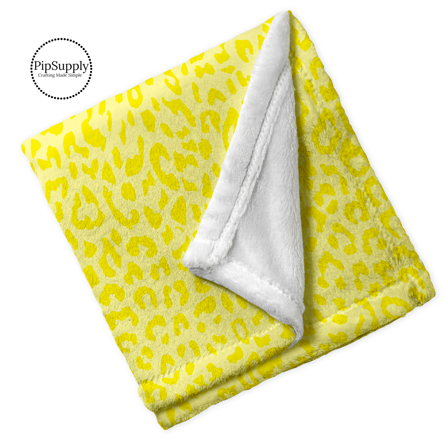 Soft folded minky blanket with yellow leopard animal print.