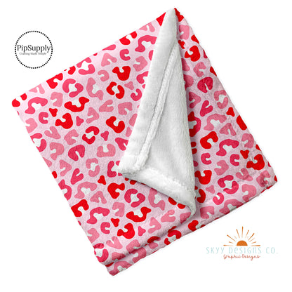 Custom Printed Valentine's Day Blanket - Pink and Red Leopard Print Minky Blanket