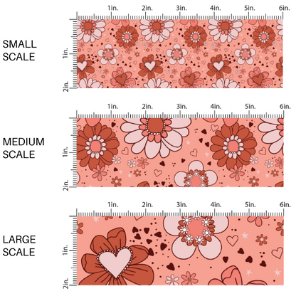 Pink Fabric image guide with hearts and floral prints and patterns - Fabric scaling sizes 
