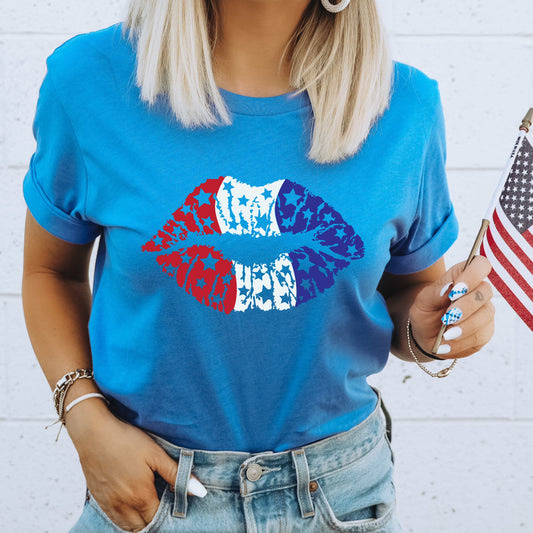 Red, white, and blue star lips iron on heat transfer.