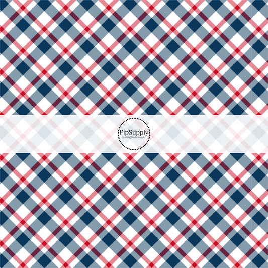 Red, white, and blue plaid fabric by the yard.
