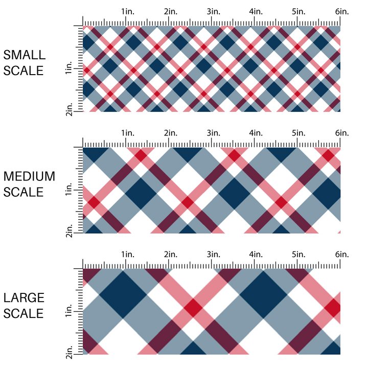 Red, white, and blue plaid fabric by the yard scaled image guide.