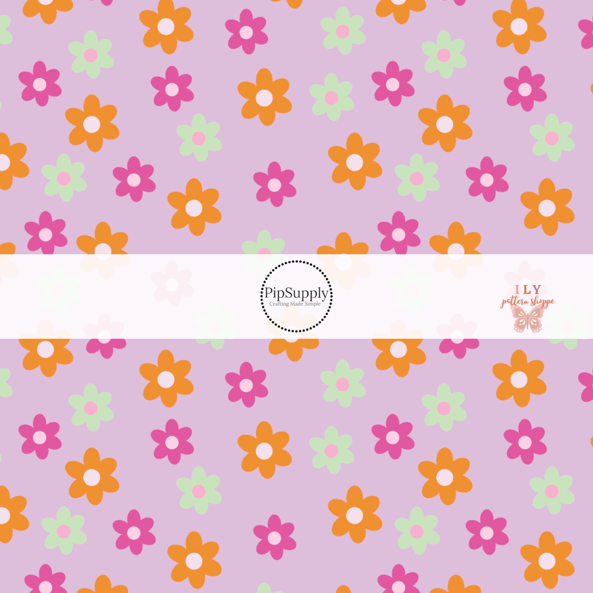 Bright floral designs on a fuchsia fabric by the yard print - Pink, Orange and Mint Flowers 