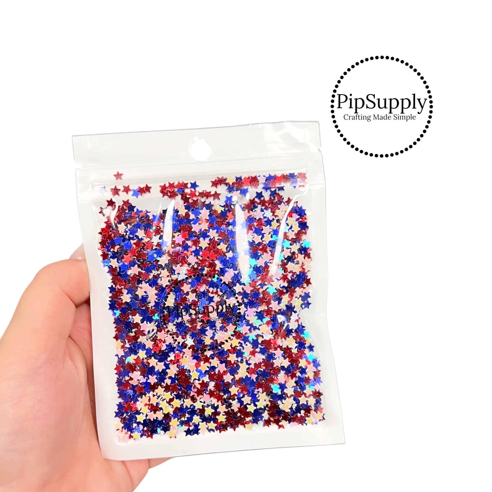 Full ounce of Red, white, and blue metallic sequin glitter.