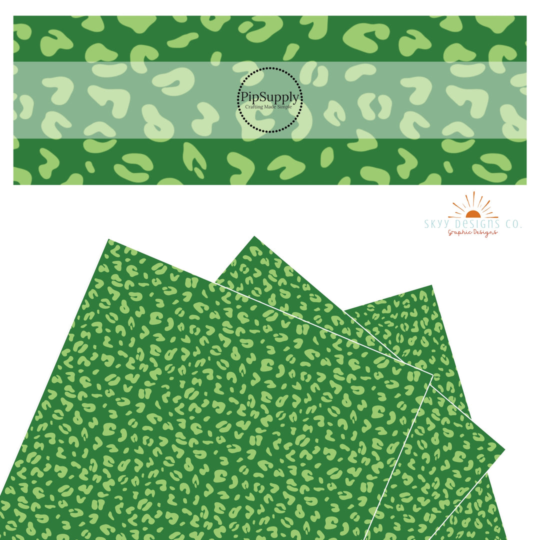 Light green leopard spots on dark green faux leather sheet