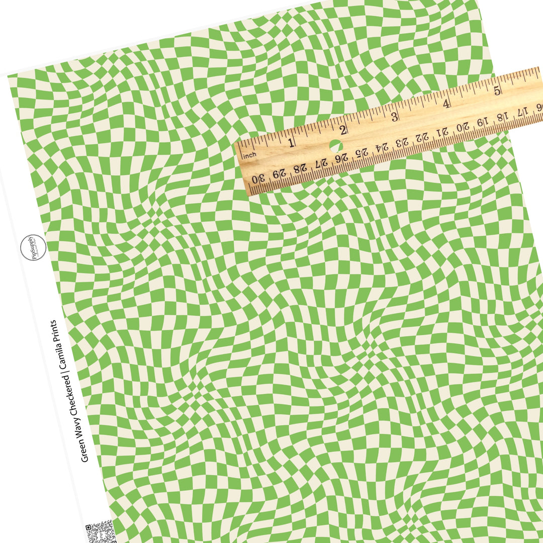 Green and cream 3D checker faux leather sheet