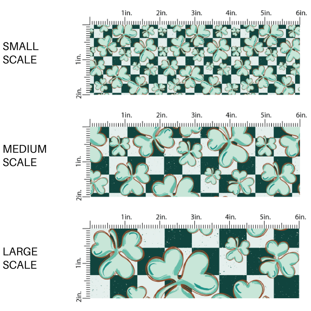 Green and White checkered fabric by the yard scaled image guide with pastel green clovers - ST. Patrick's Day 