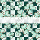 Green and White checkered fabric by the yard with pastel green clovers - St. Patricks Day Fabric 