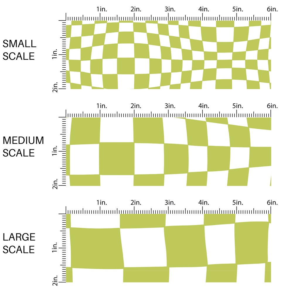 3D white and lime wavy checker fabric by the yard