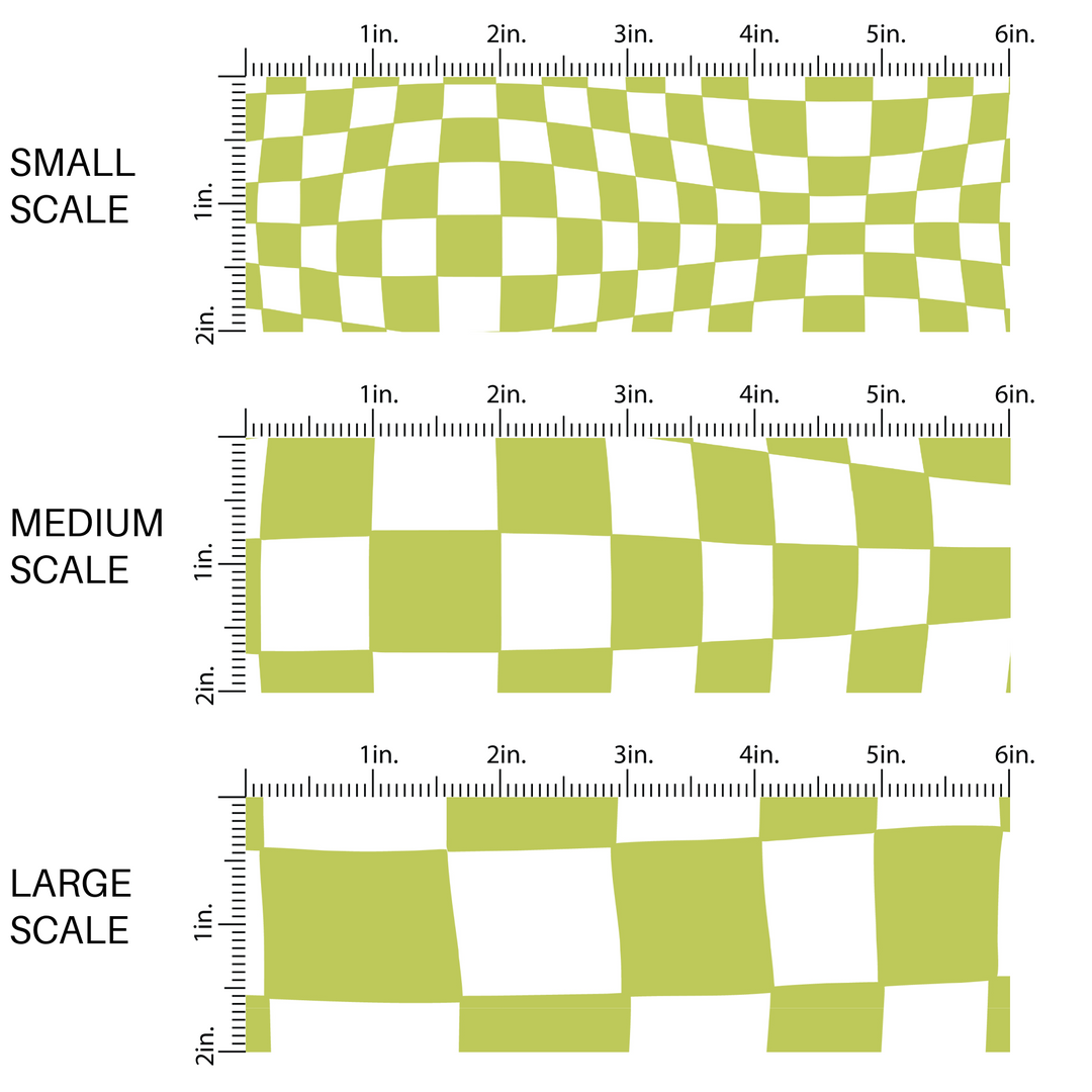 3D white and lime wavy checker fabric by the yard