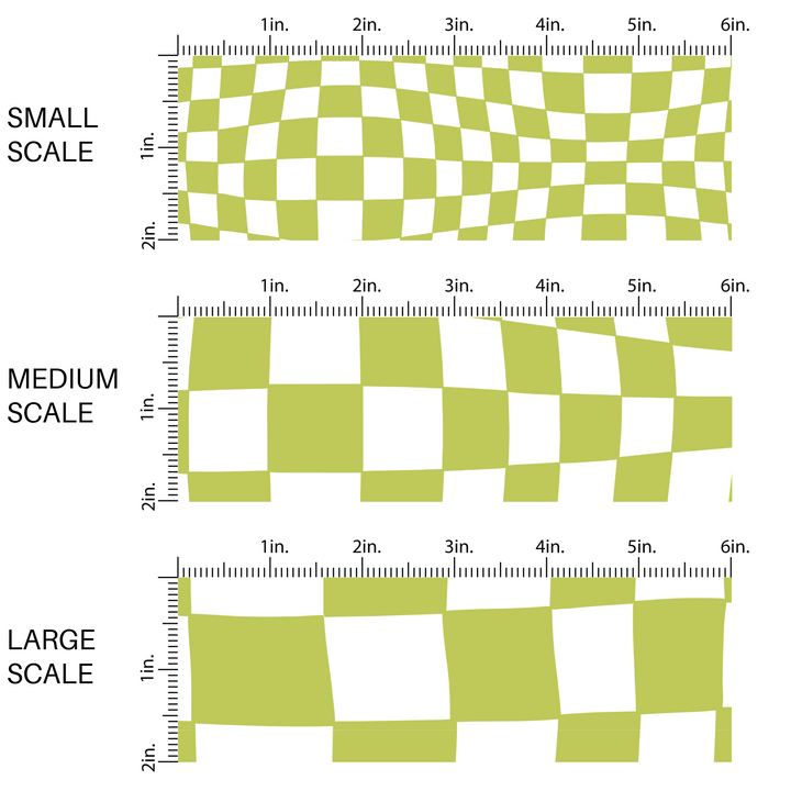 3D white and lime wavy checker fabric by the yard