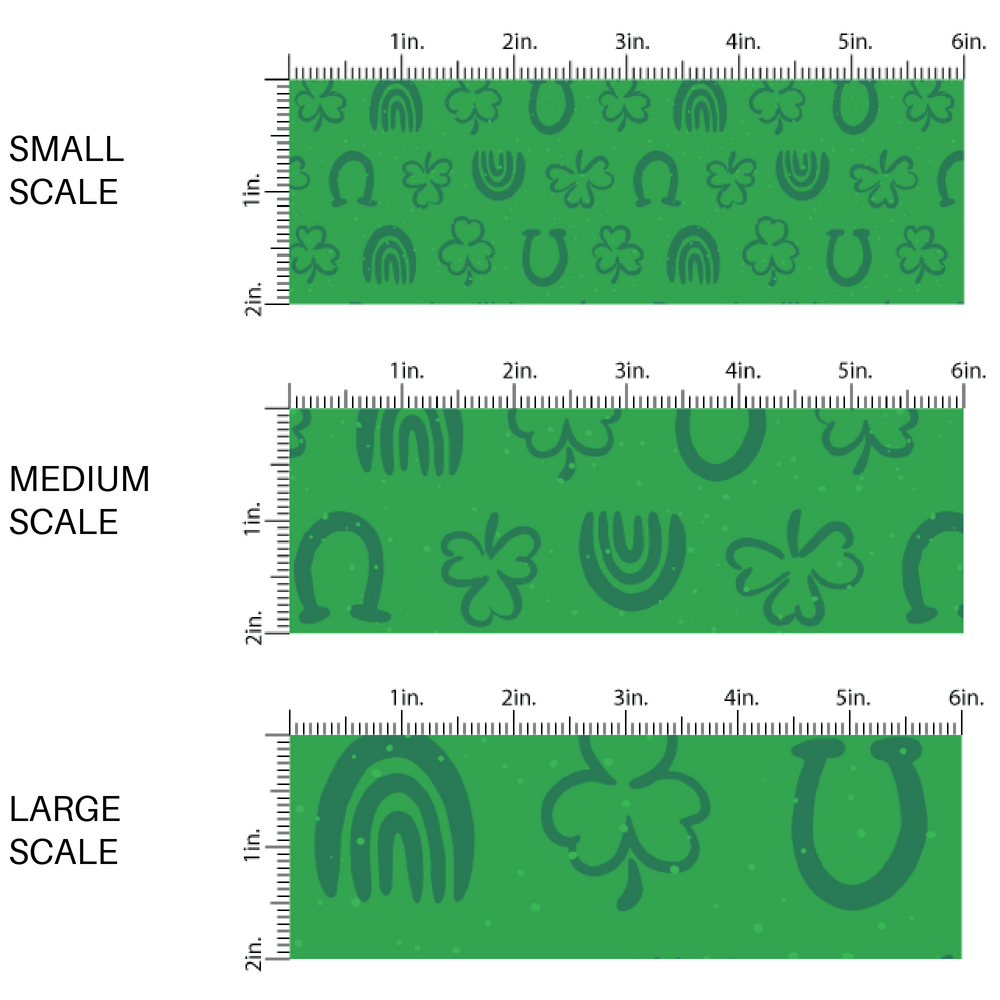 Green Scaled fabric by the yard with clovers, rainbows, and horseshoes