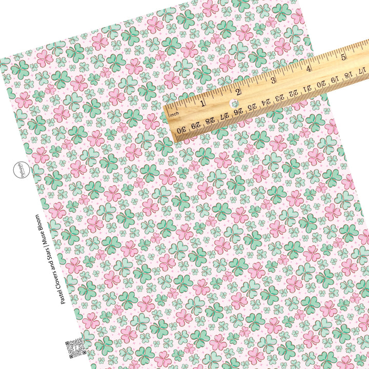 Pink stars with pastel green and pink clovers on pink faux leather sheets