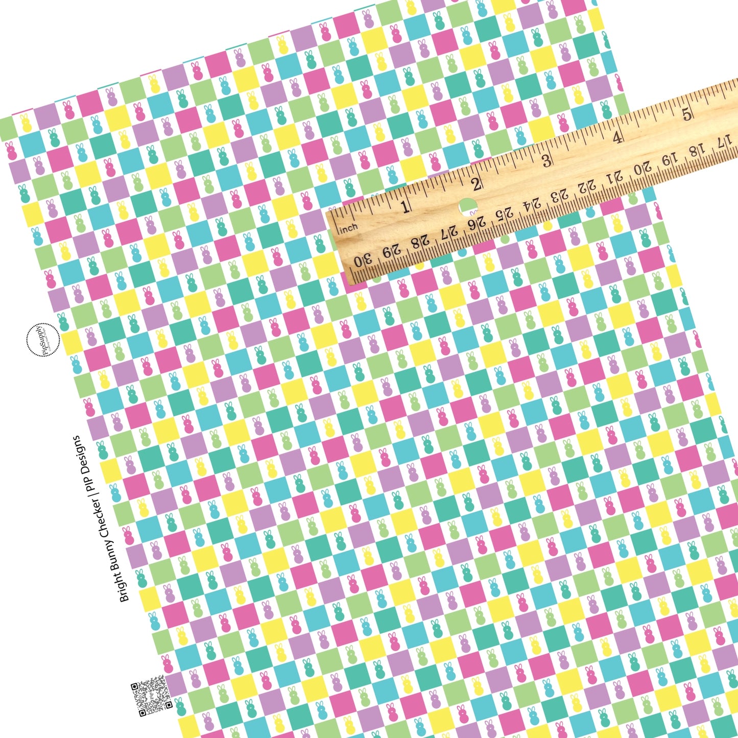 Bright checker print with matching bunnies faux leather sheet